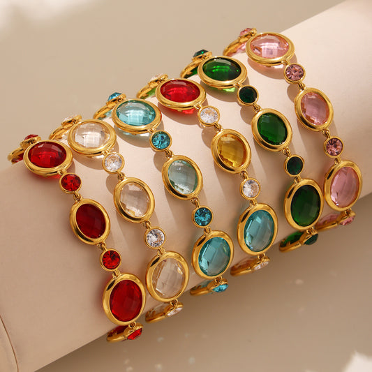 Oval Faceted Glass Bracelet