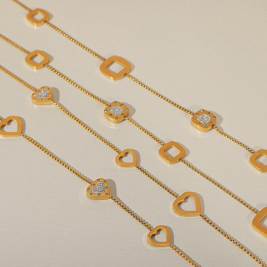 Hollow Zircon Square Pendant Long Necklace