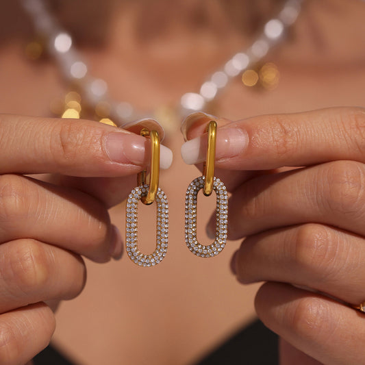 Zircon Oval Double Hoop Earrings