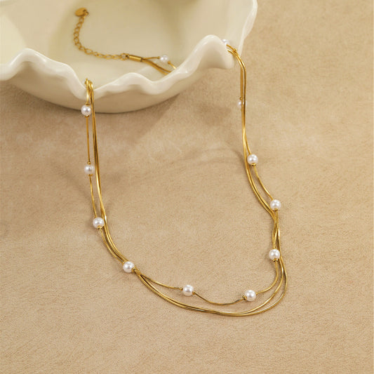 Three Layer Pearl Stacked Necklace