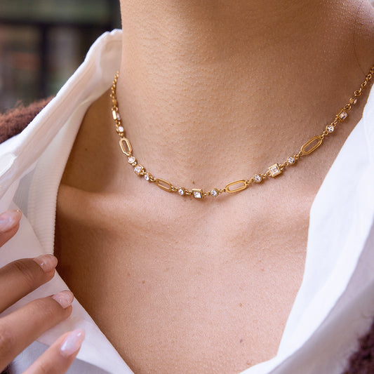 Titanium Steel Rhinestone Choker Necklace