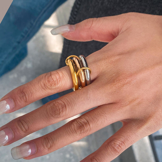 Stainless steel 18k gold-plated stacking plain rings