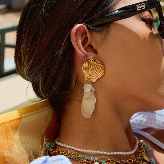 Stainless steel 18k gold-plated shell earrings