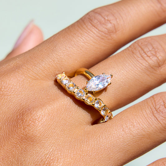 Marquise & Zircon Double Layer Ring