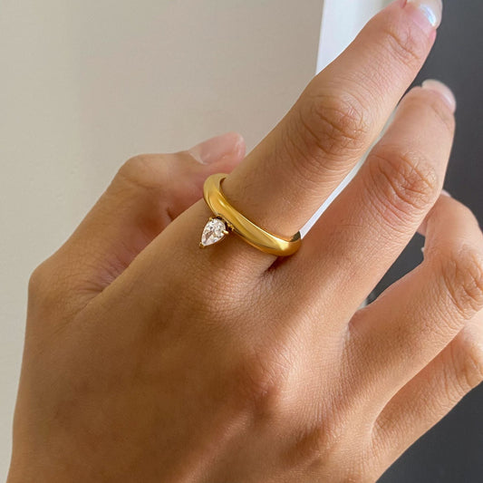 Stainless steel 18k gold-plated zircon ring