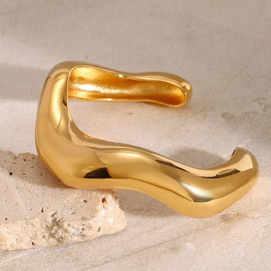 Stainless steel 18k gold-plated plain open-ended bracelet