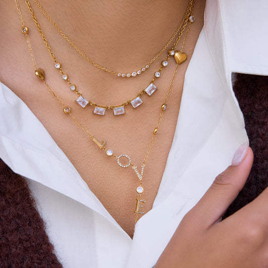 White Square Zircon Necklace