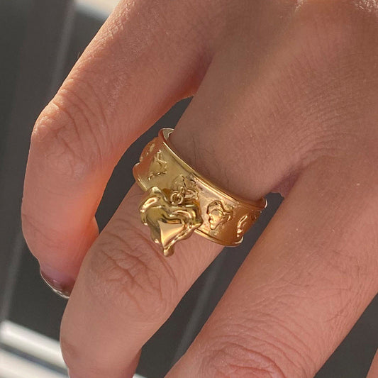 Stainless steel 18k gold-plated heart ring