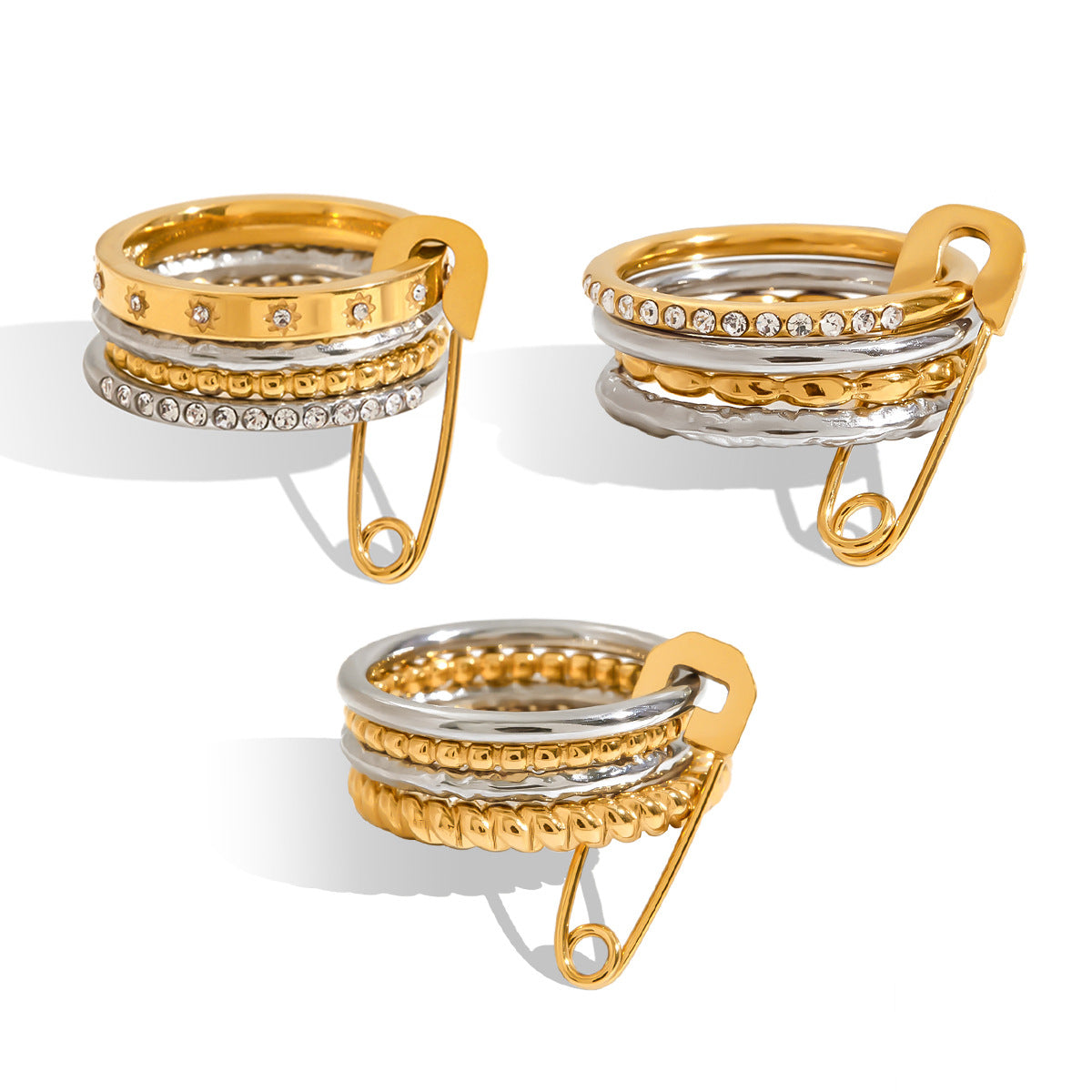 Stainless steel 18k gold-plated safety pin ring