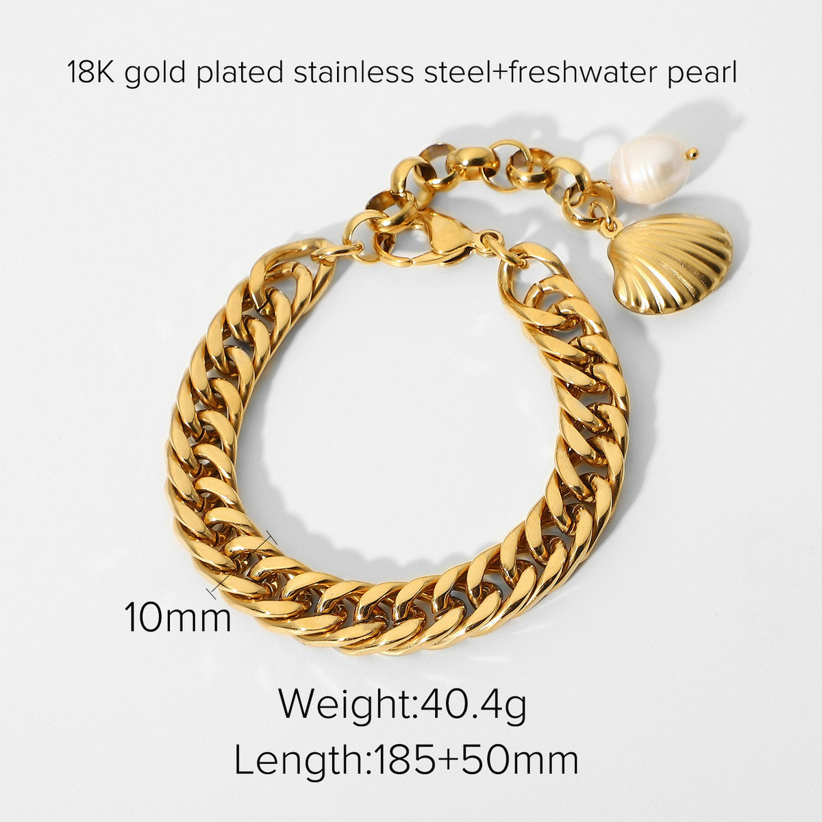 Stainless steel 18k gold-plated pearl bracelet