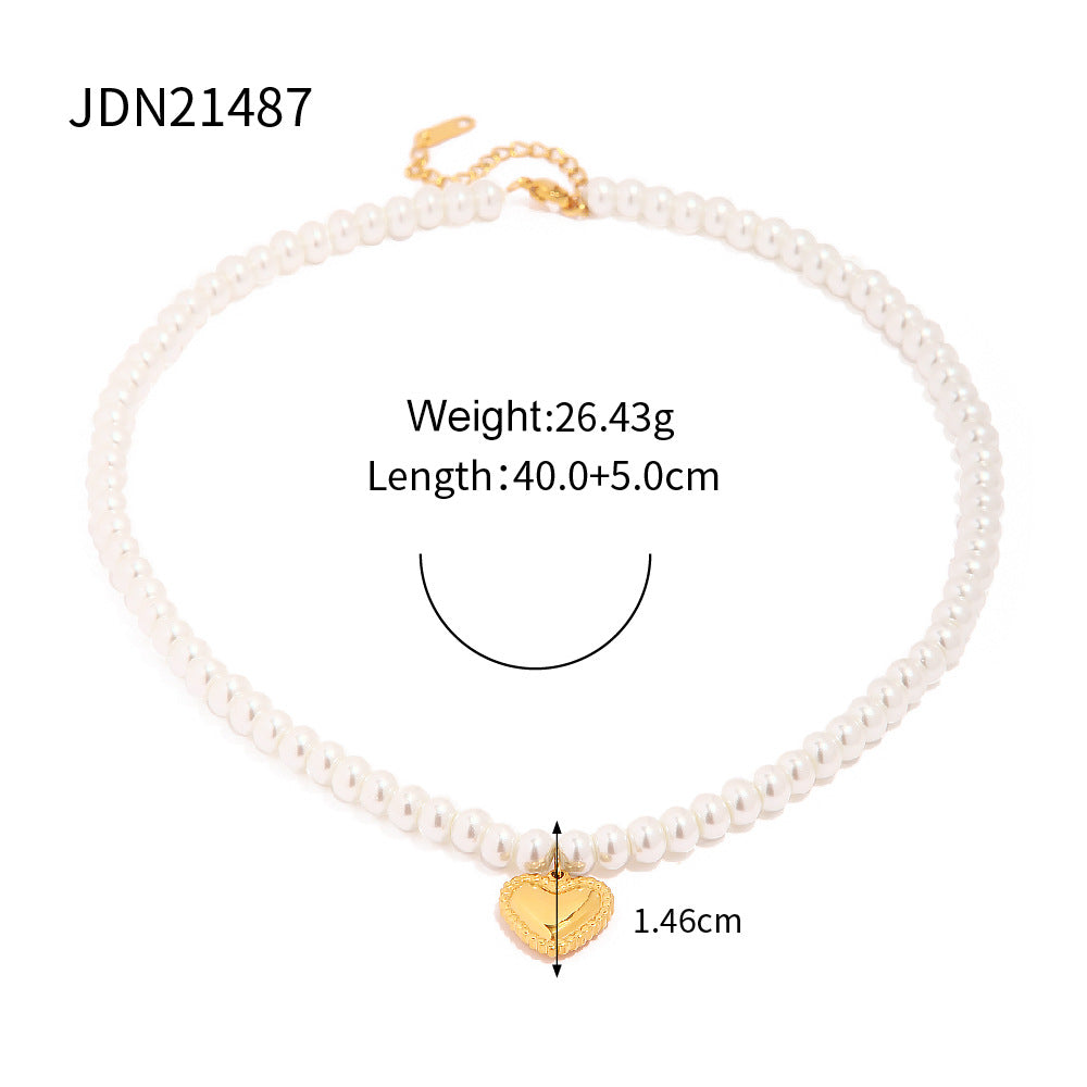 Stainless steel 18k gold-plated pearl heart pendant necklace