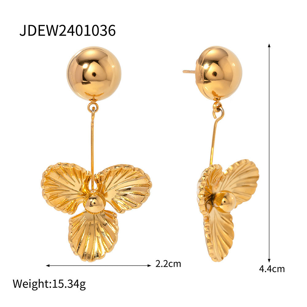 Stainless steel 18k gold-plated flower earrings