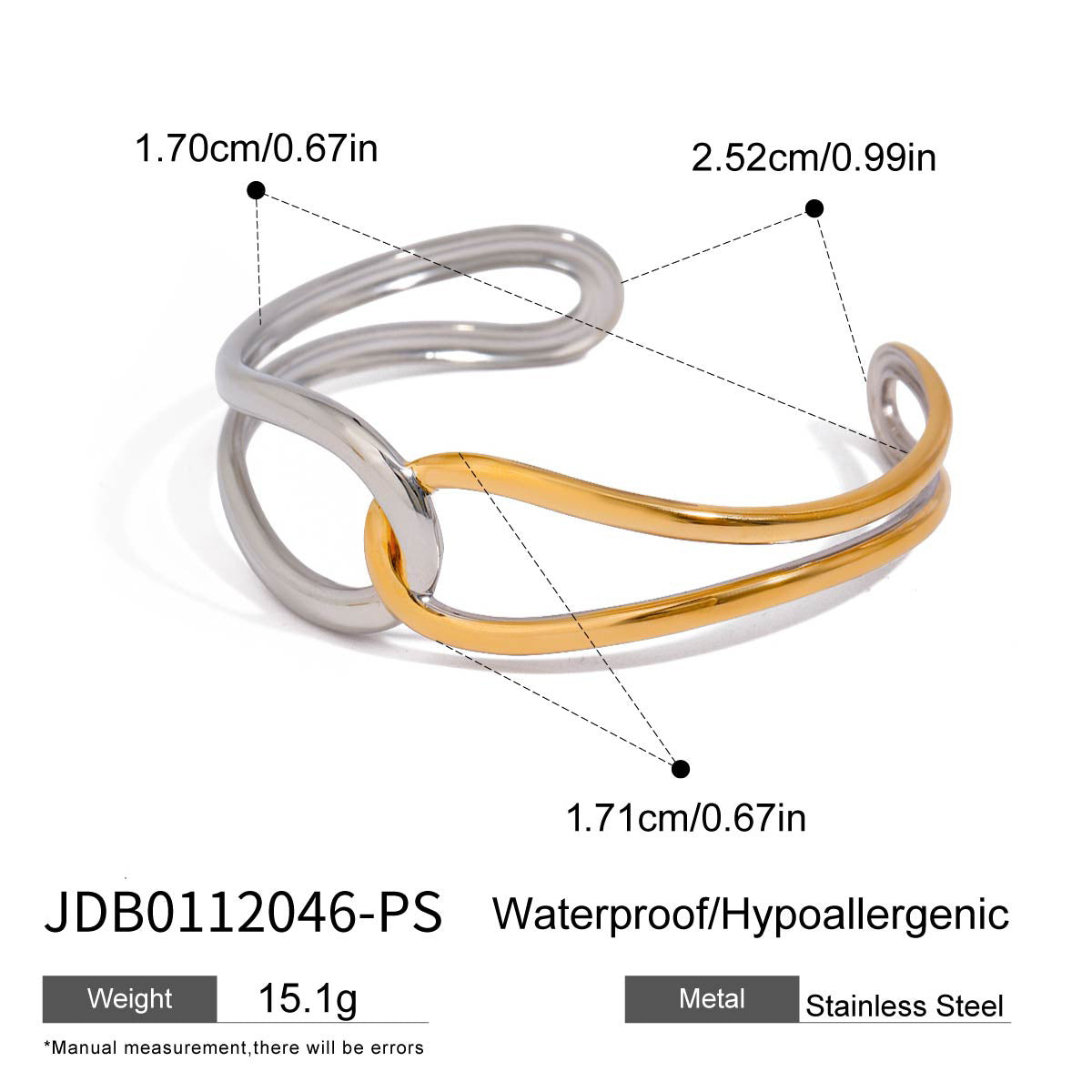 Stainless steel 18k gold-plated open-ended bracelet
