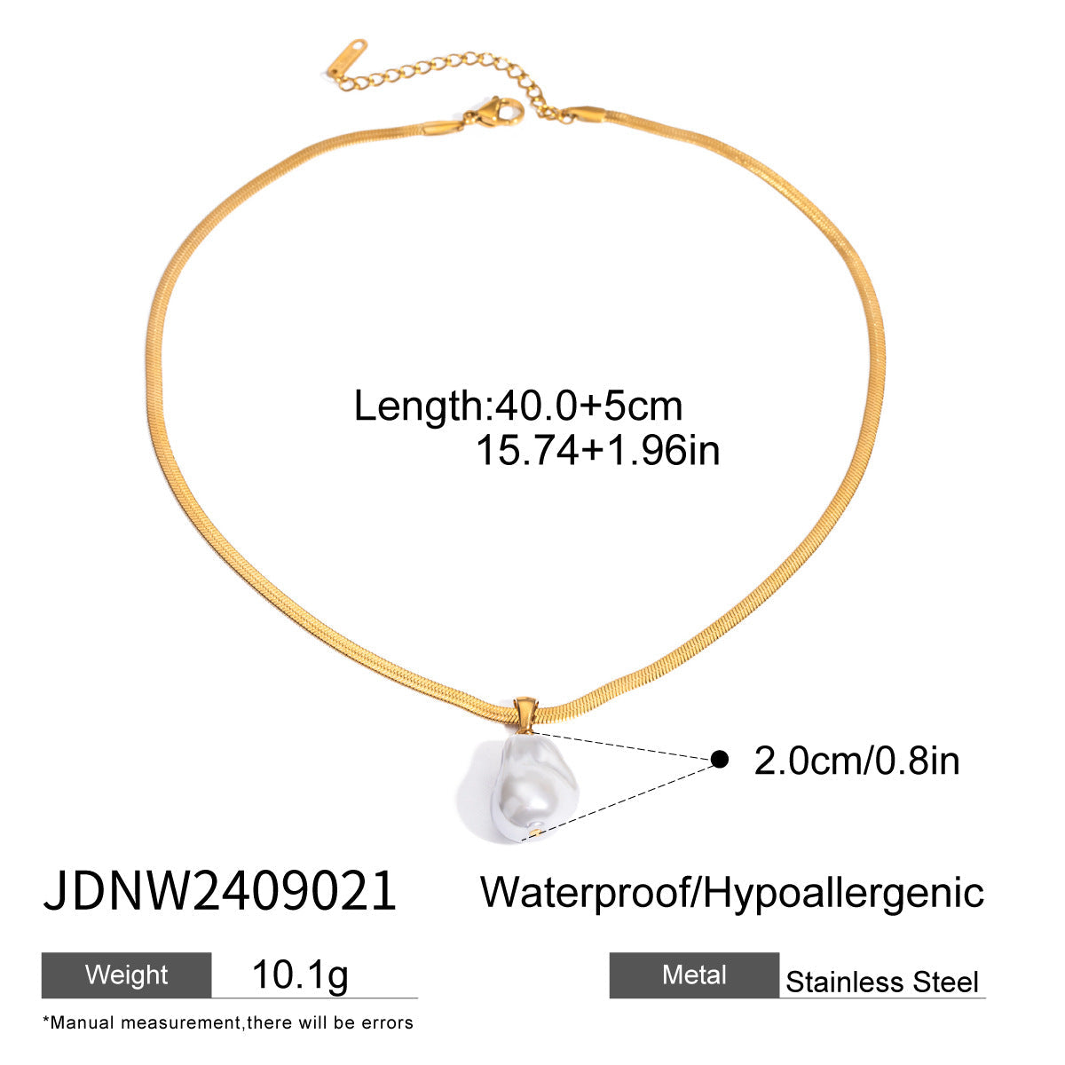 Stainless steel 18k gold-plated irregular pearl pendant neclace