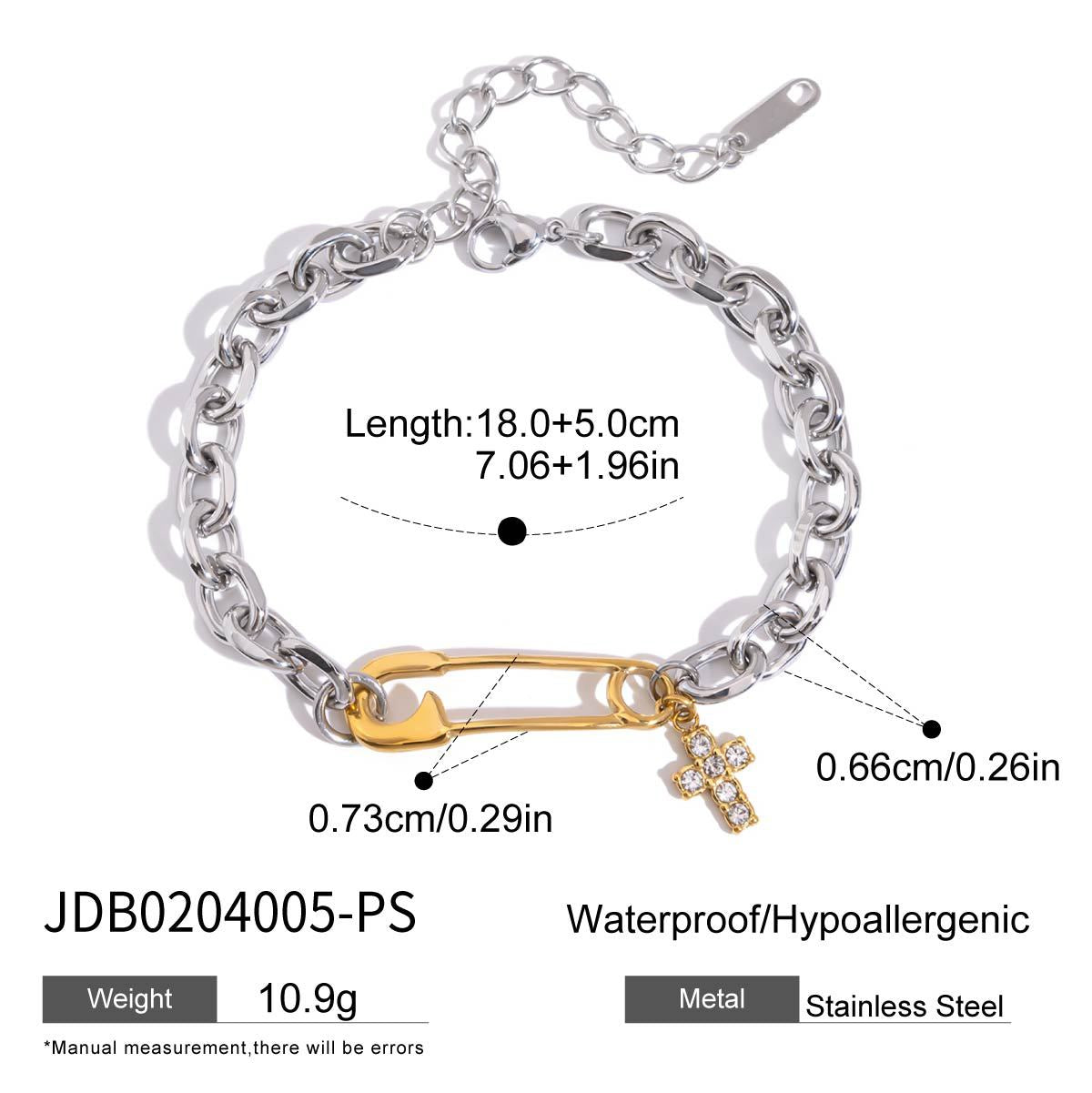 Stainless steel 18k gold-plated safety pin bracelet