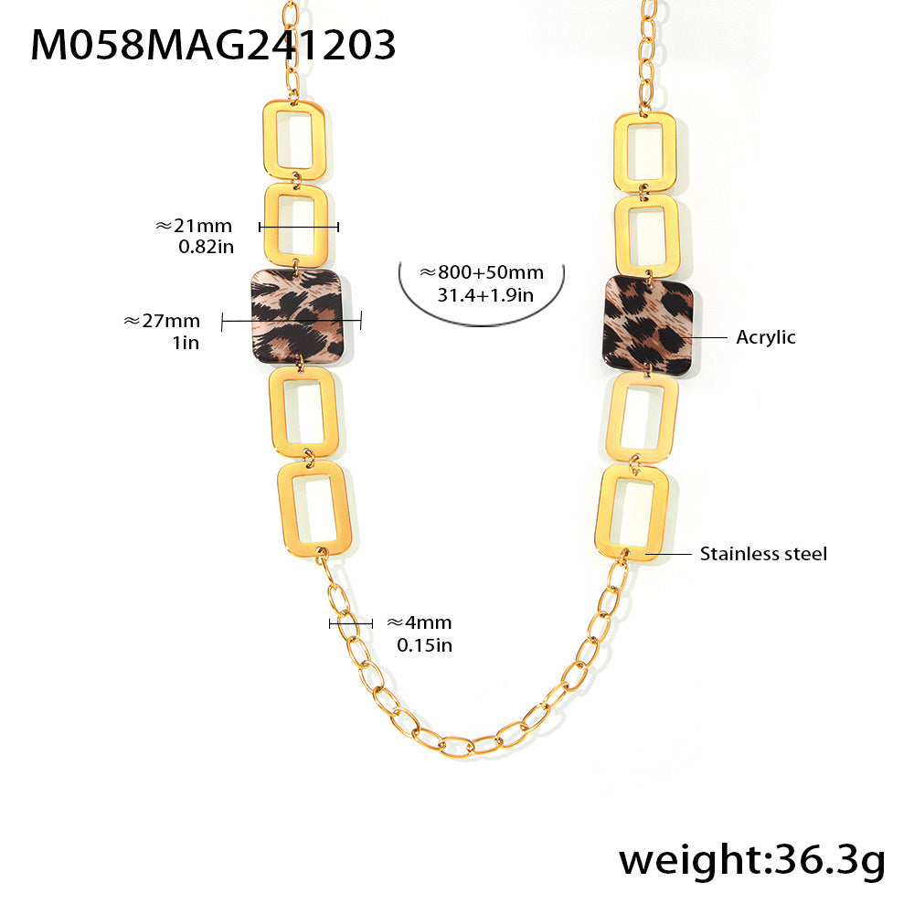 Leopard Print Square Long Sweater Necklace