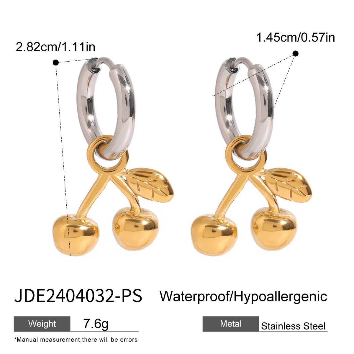 Stainless steel 18k gold-plated cherry earrings