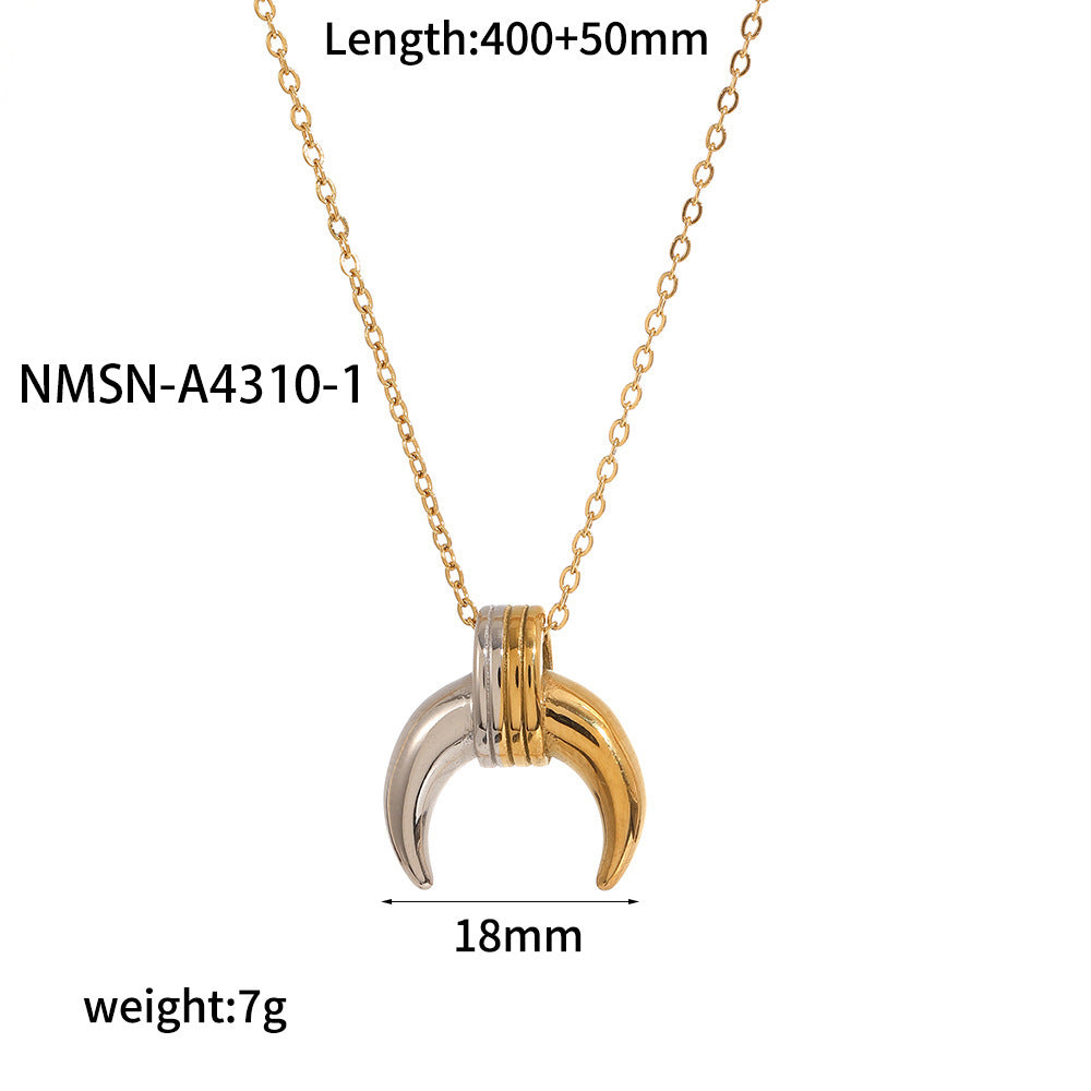 18K gold plated two-tone stainless steel moon necklace