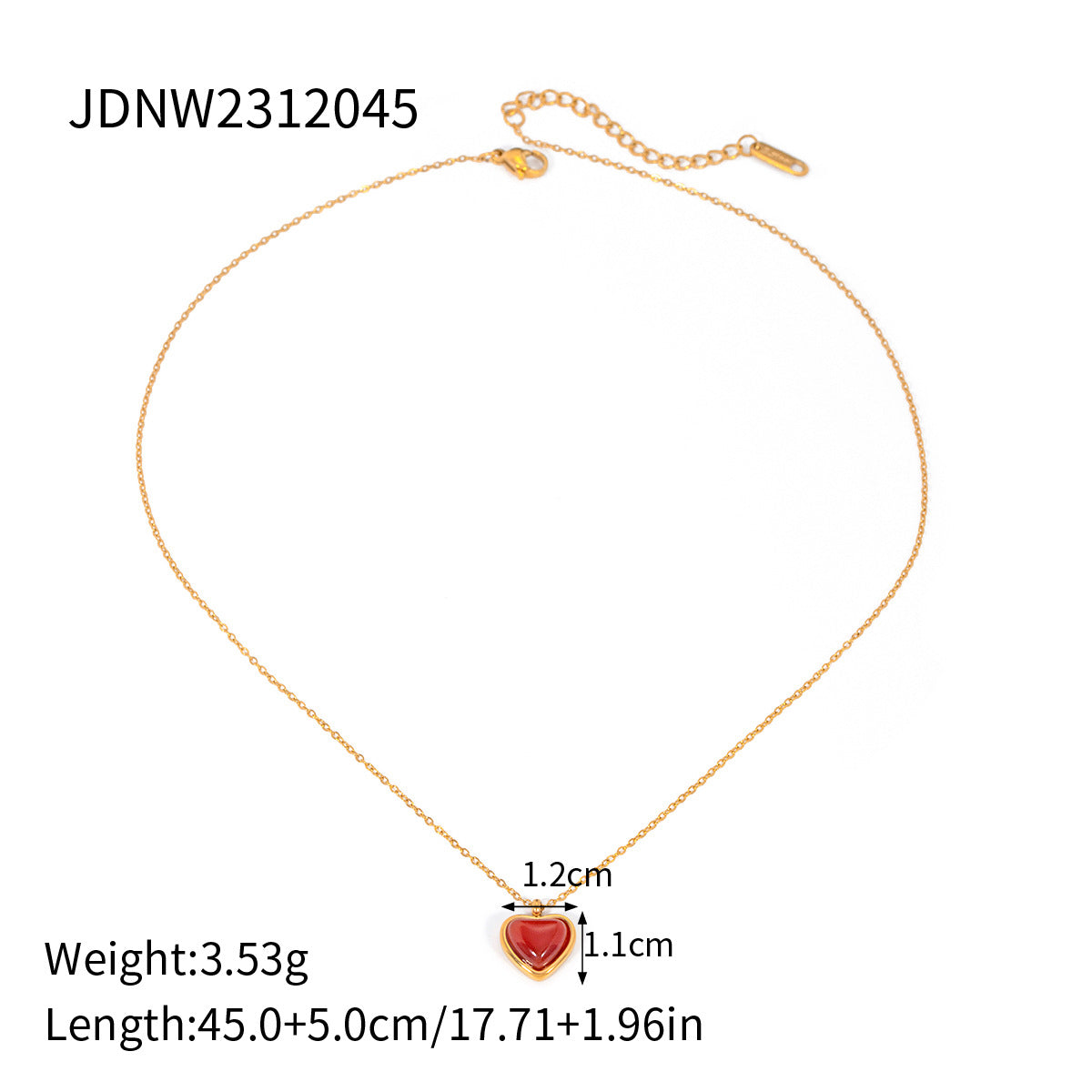Stainless steel 18k gold-plated red heart necklace