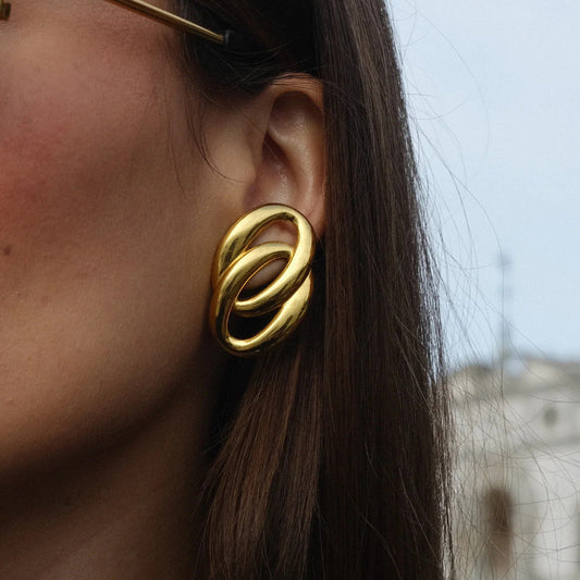 Stainless steel 18k gold-plated double O-shaped earrings