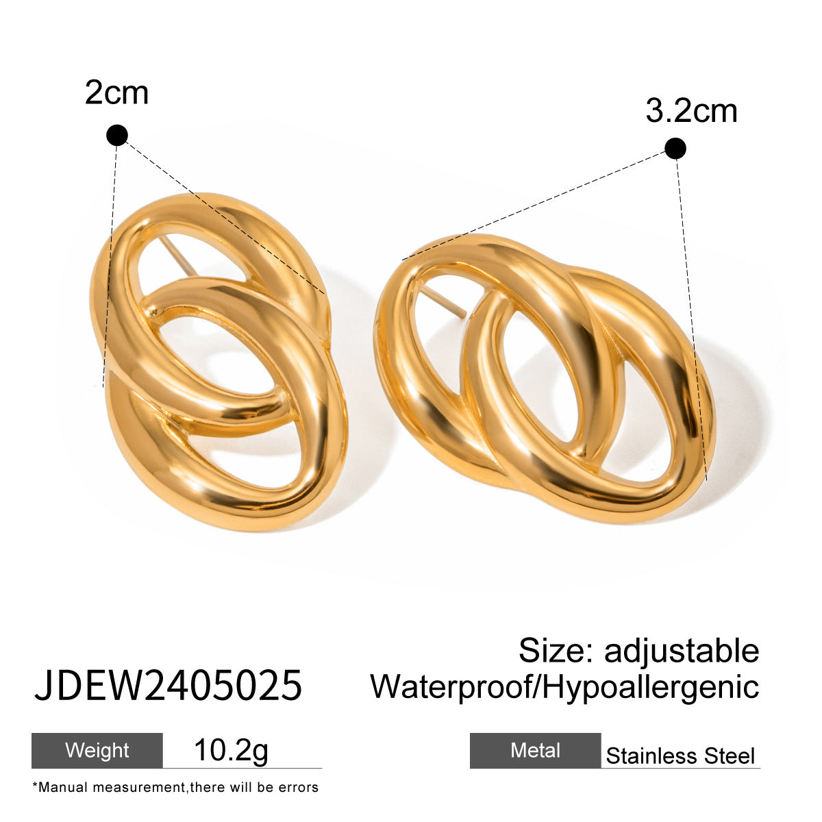 Stainless steel 18k gold-plated double O-shaped earrings