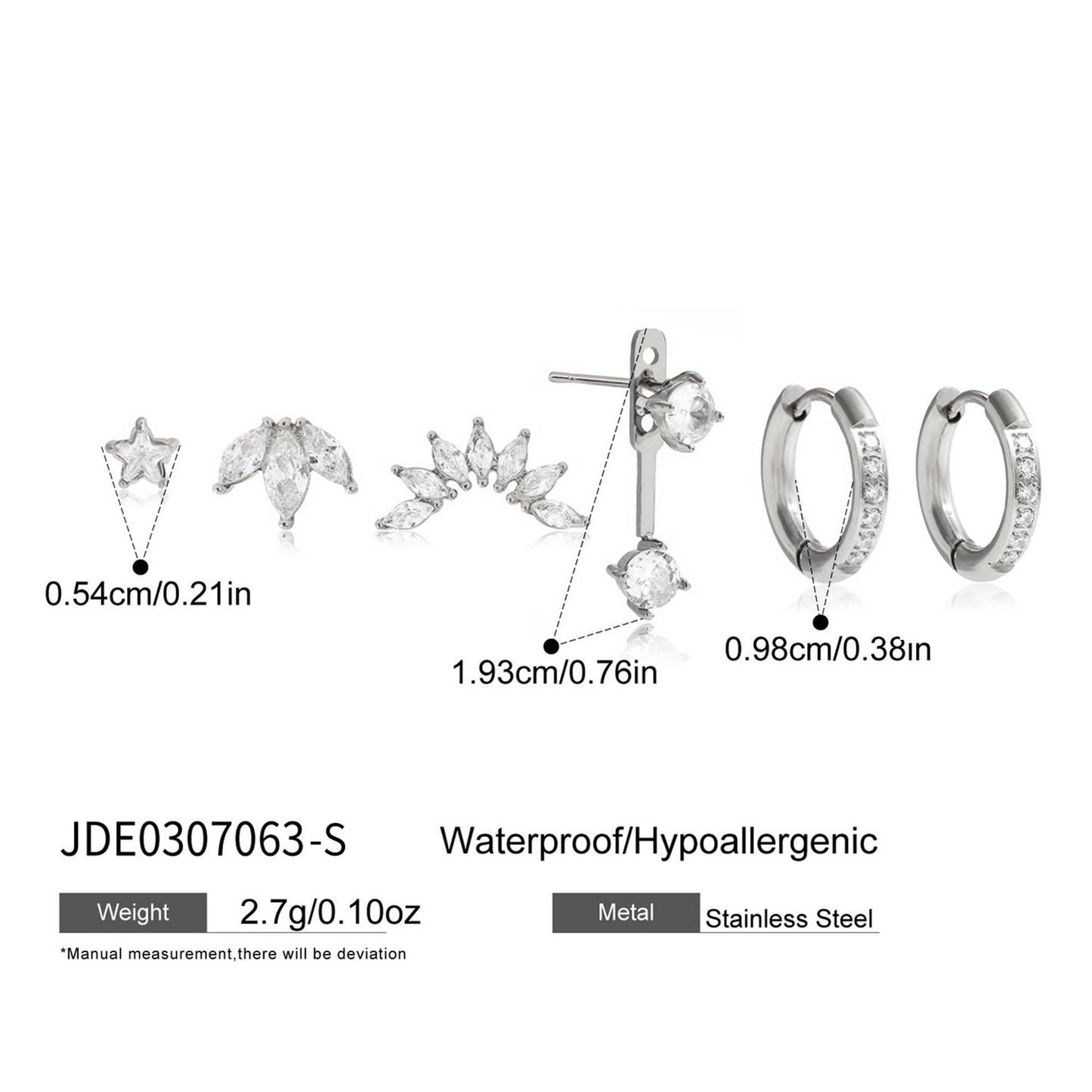 Multi-Pair Stainless Steel Zircon Earrings Set