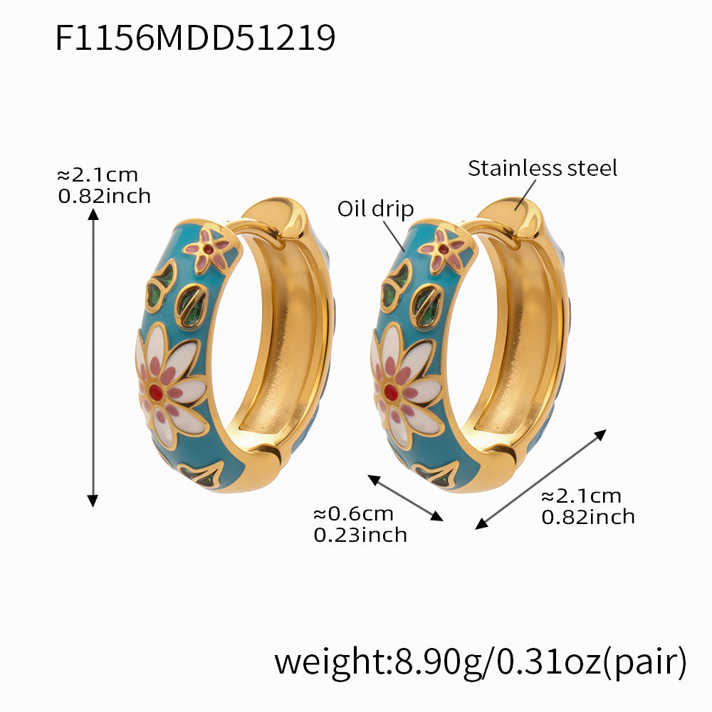 Enamel Flower Hoop Earrings