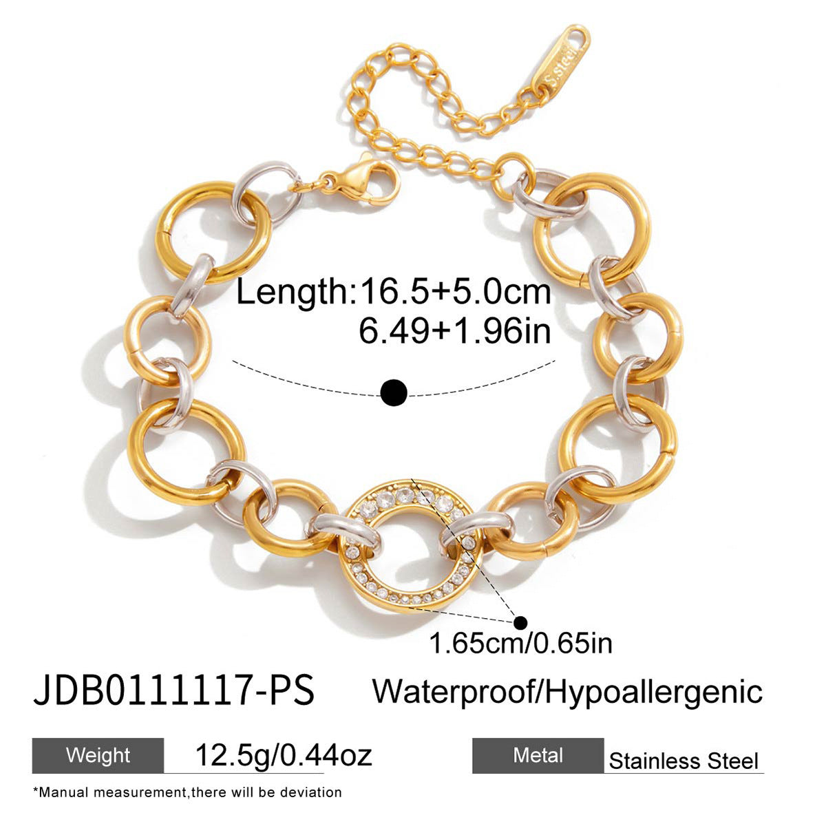 Two-tone stainless steel round bracelet