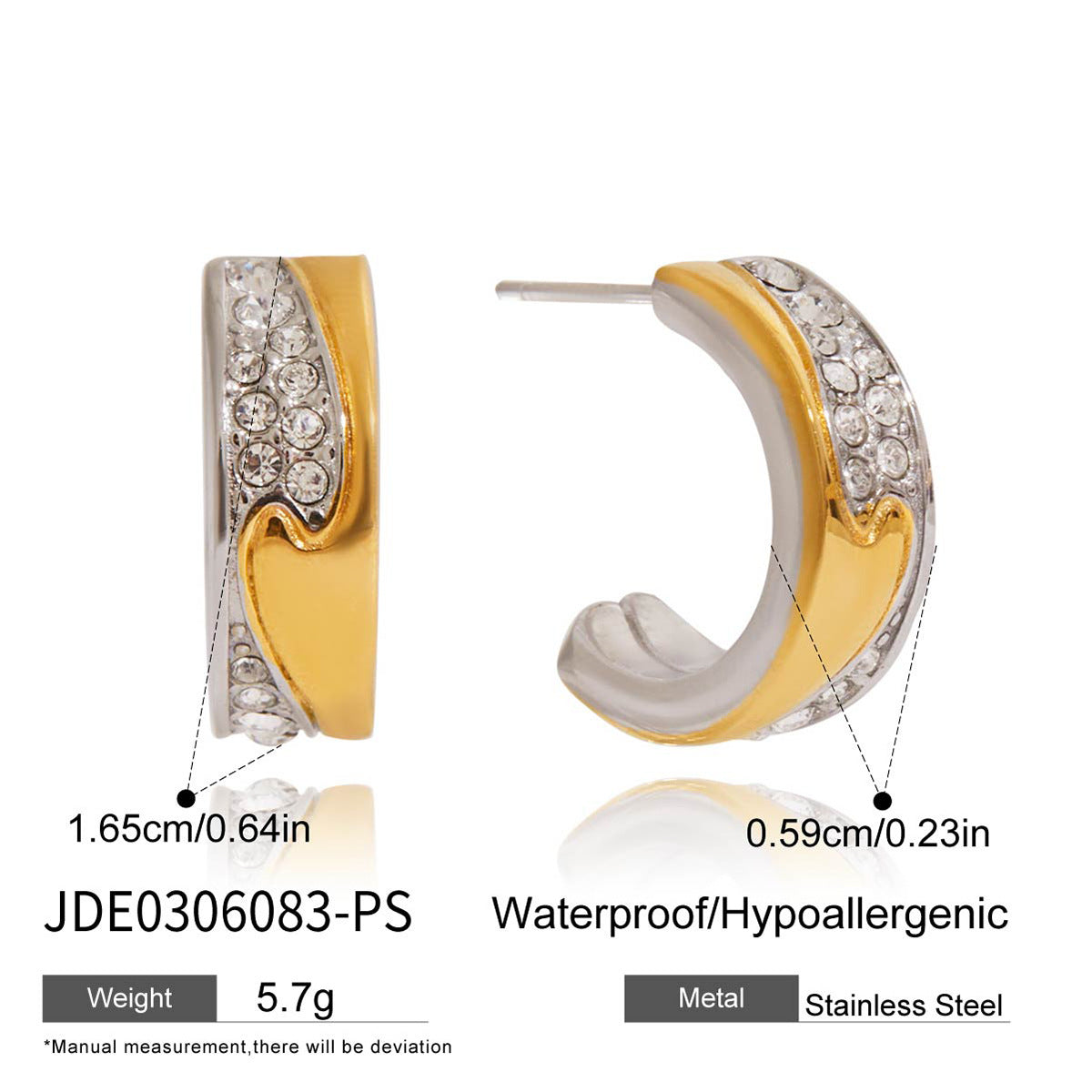 Two-tone cz c-hoop titanium steel earrings