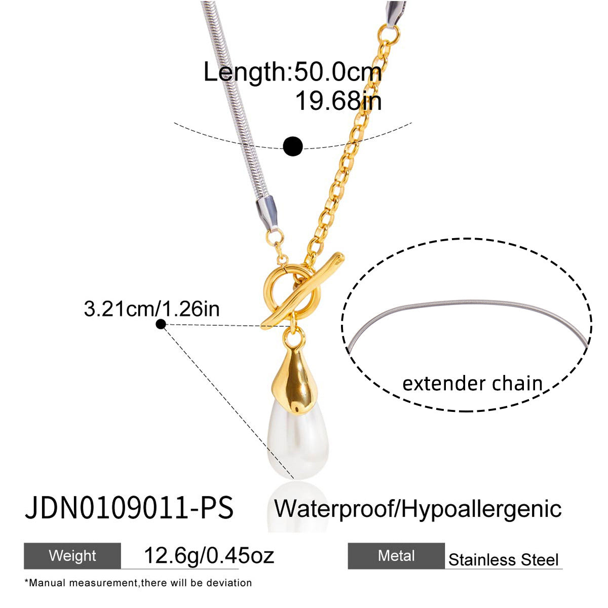 Stainless steel pearl pendant necklace