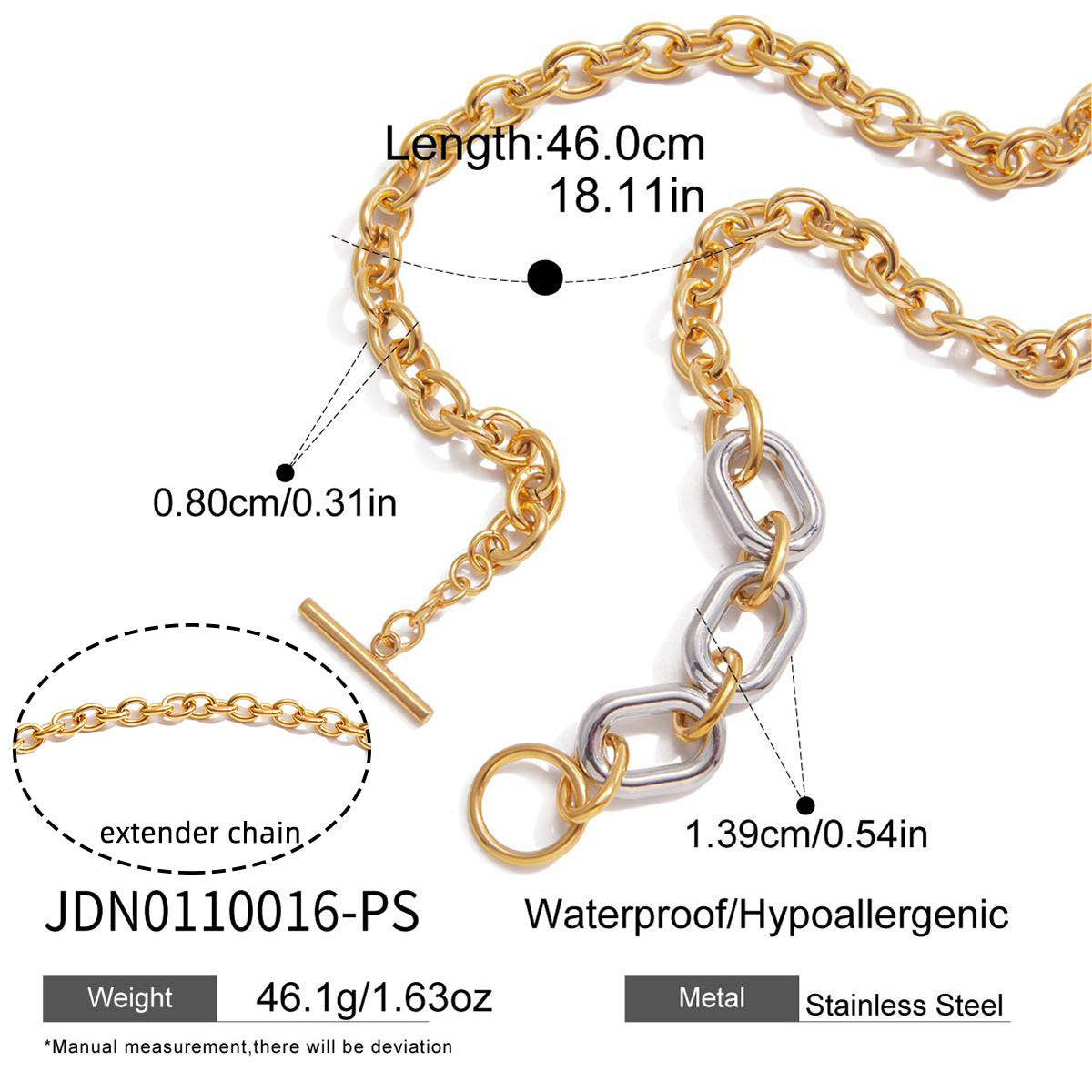 Two-tone titanium steel chain necklace