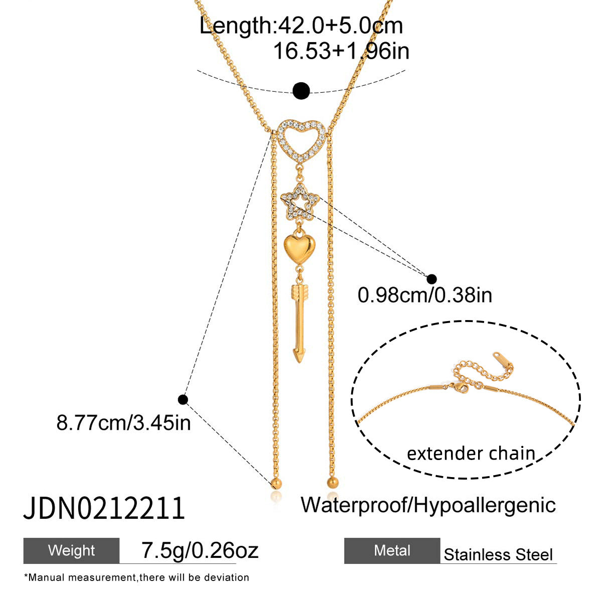 Hollow Heart Star Arrow Pendant Necklace