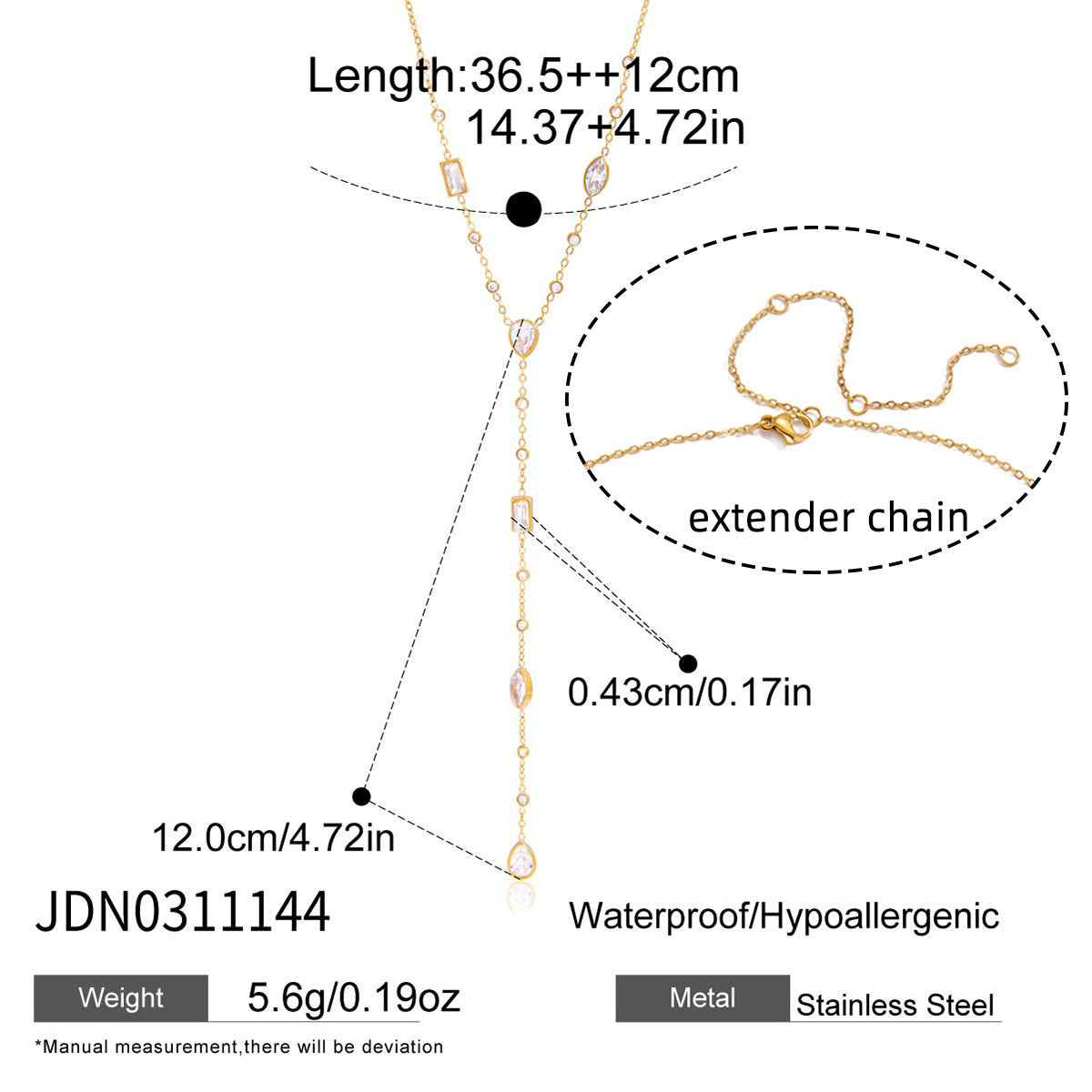 White Geometric Zircon Y-Necklace