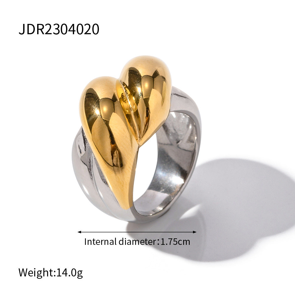 18k gold plated two-tone stainless steel threaded ring