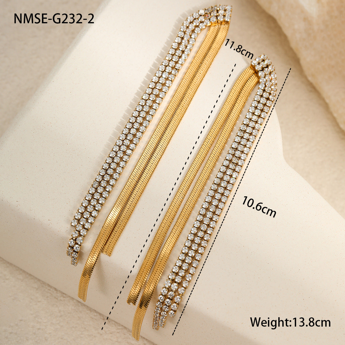 Cubic zircon tassel two-tone earrings