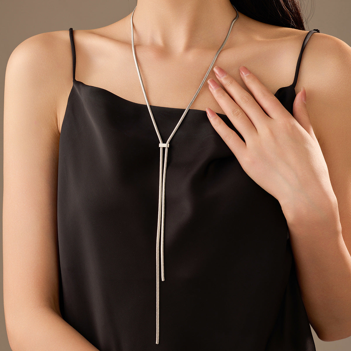 Long Snake Chain Tassel Necklace