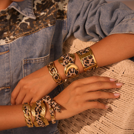 Leopard Print Ribbon Open Bangle