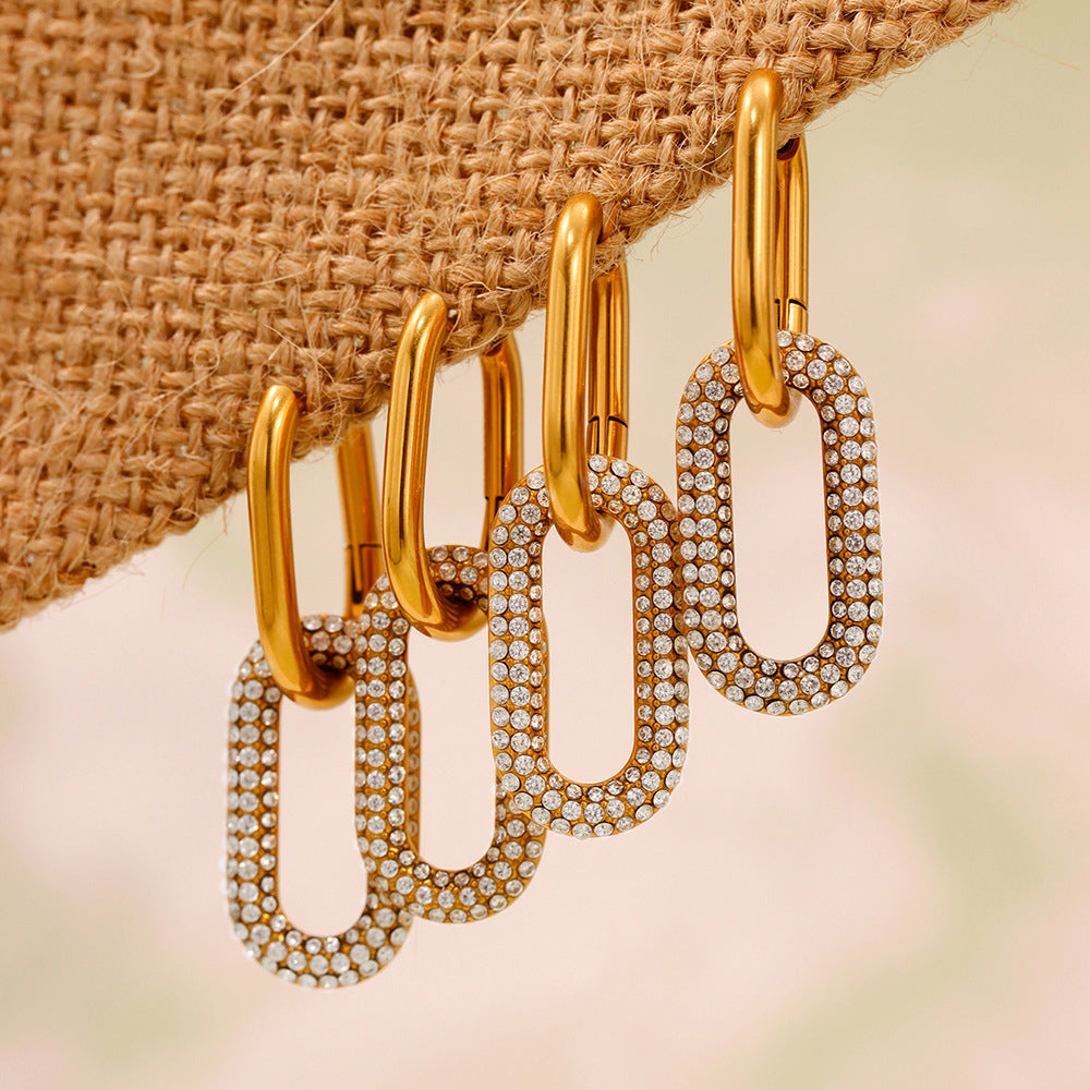 Zircon Oval Double Hoop Earrings