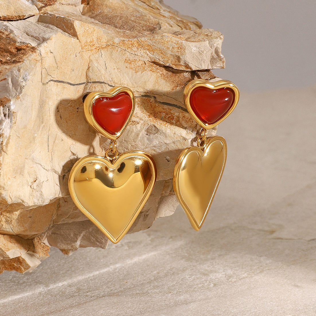 Red Agate Heart Stud Earrings