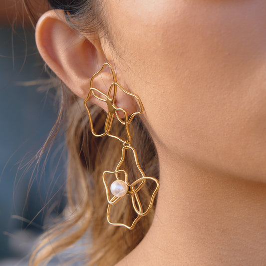 Line Cutout Flower Pendant Earrings