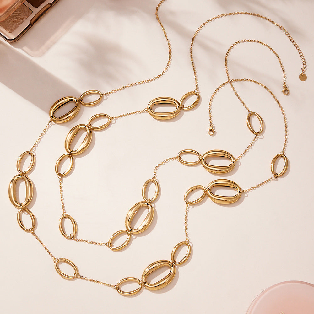 Hollow Oval Splicing Long Sweater Necklace