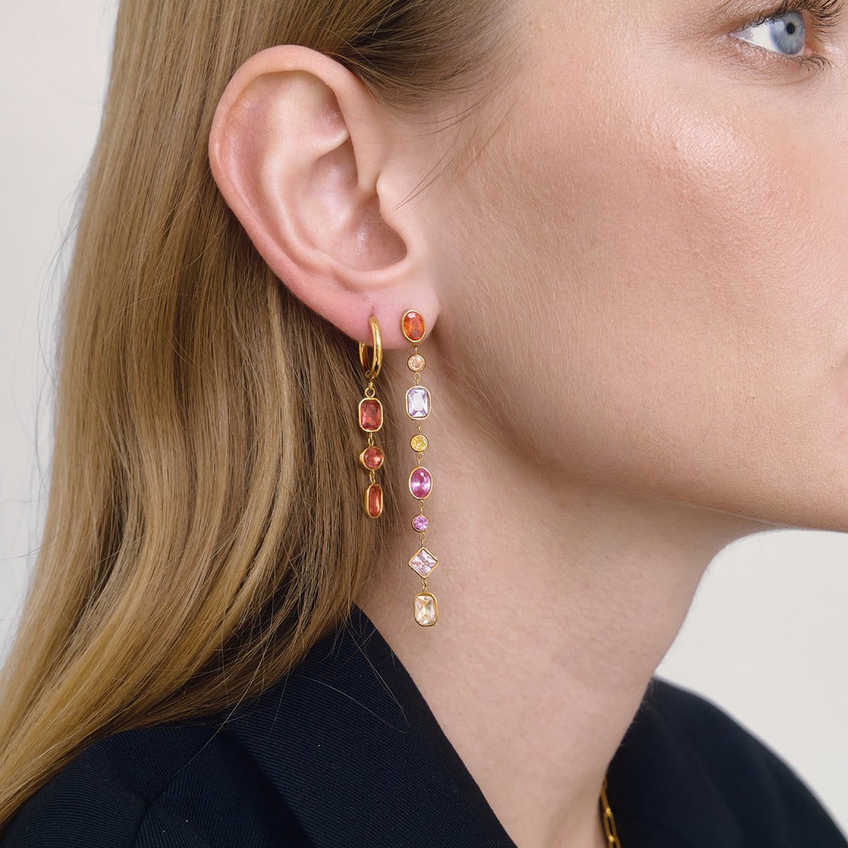 Colorful Zircon Tassel Earrings