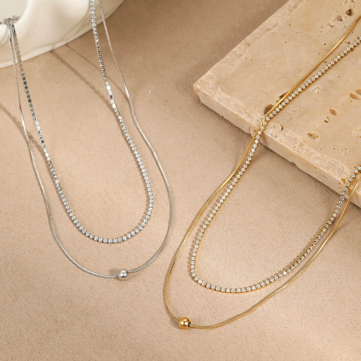 Double Layer Zircon Layered Necklace