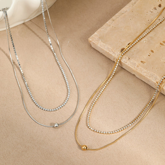 Double Layer Zircon Layered Necklace