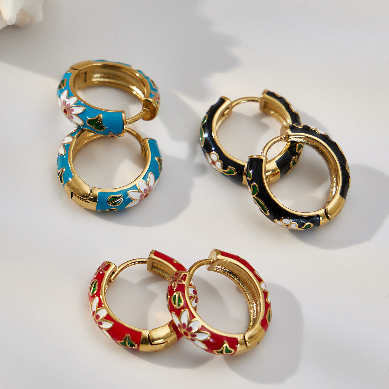 Enamel Flower Hoop Earrings
