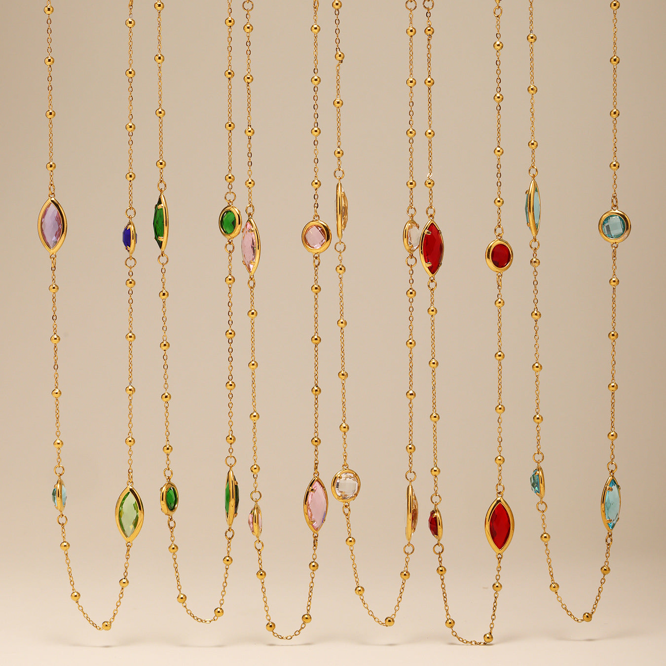Glass Bead & Steel Ball Clavicle Necklace