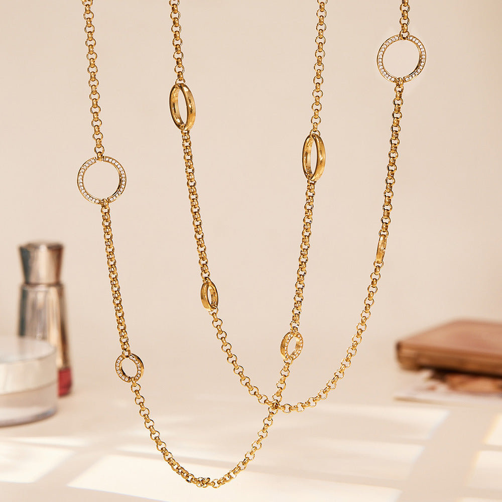 Zircon Double Layer Circle Pendant Necklace