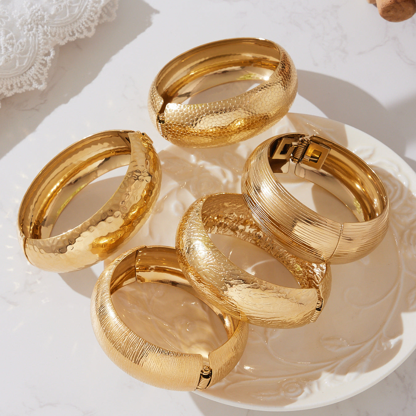 Wide Hammered Open Cuff Bracelet