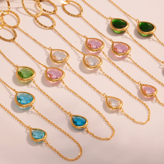 Glass Stone Spliced Hollow Circle Long Sweater Necklace