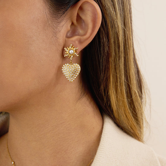 Pearl & Rhinestone Heart Earrings